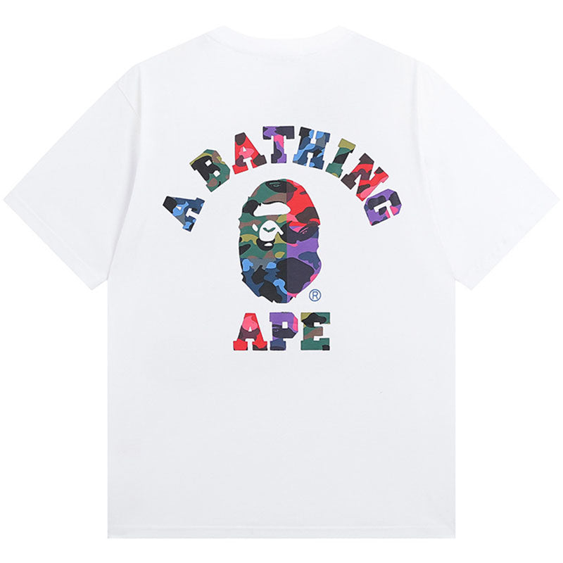 BAPE Multicolor Camo College Back Print Men's T-Shirt - White